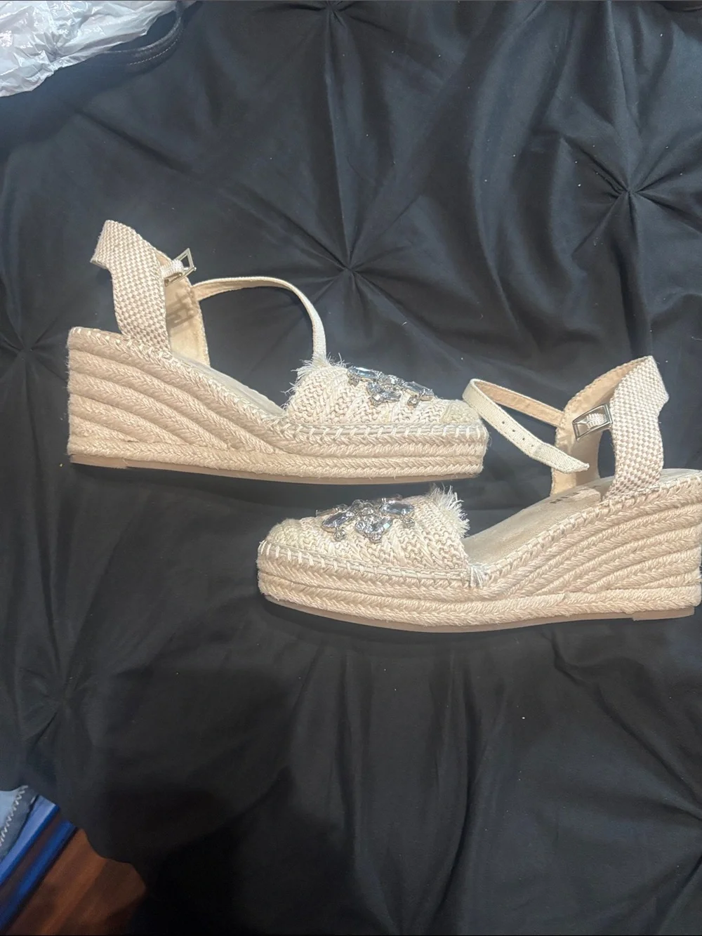 Anne Klein Neutral Jeweled Espadrille Slingback Flats